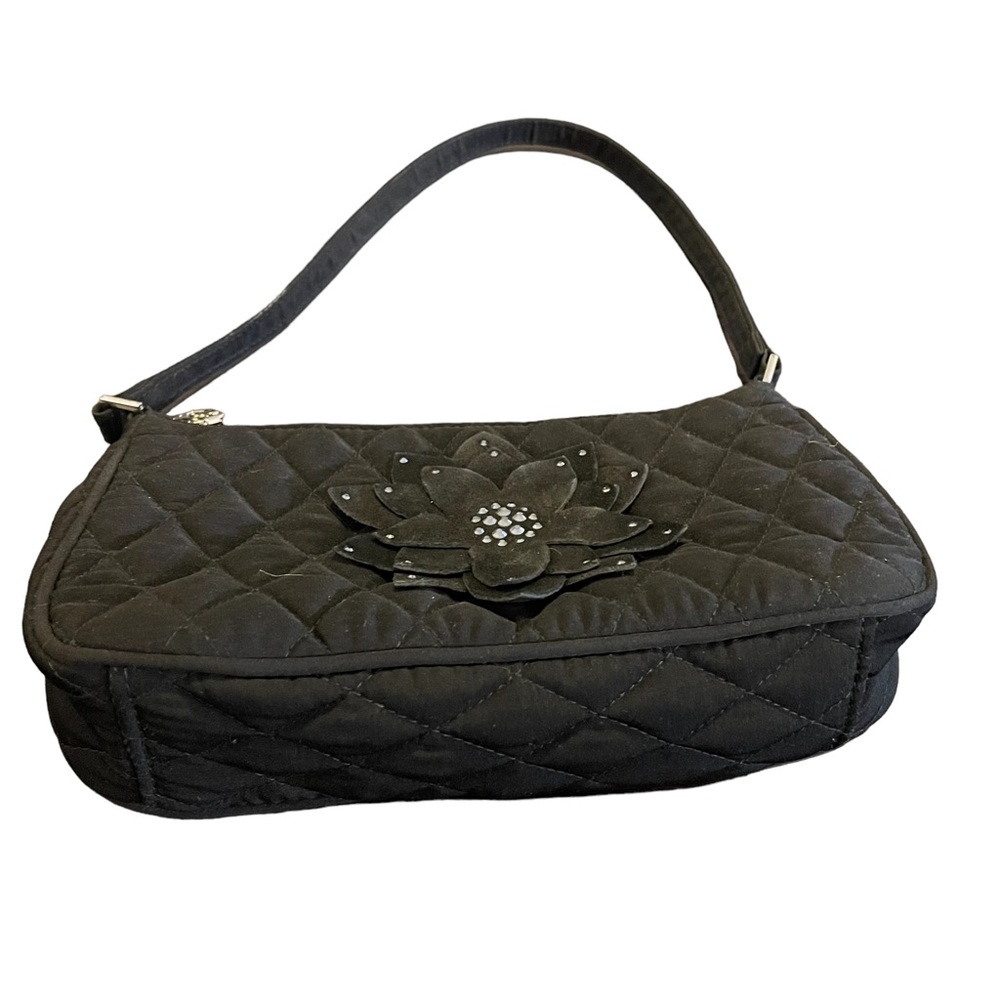Vera Bradley Black Quilted Shoulder Bag With Floral Appliqué and Rhinestones - Picture 1 of 7